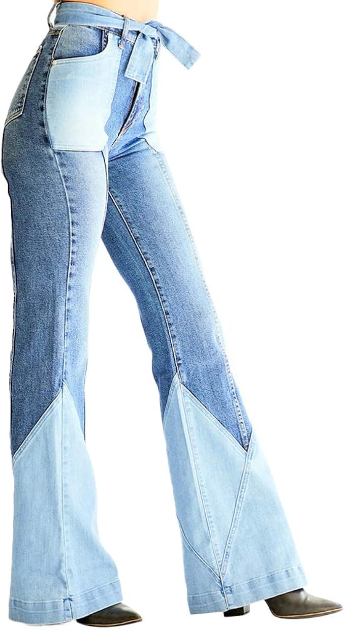Jean Wide Leg Femme Taille Haute - Pantalon Évasé en Denim Déchiré Lavé