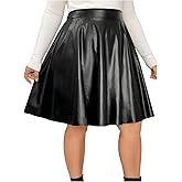 Floerns Women's Plus Size Pleated Skirts PU Leather Skirt High Waist Flared Skater Skirt