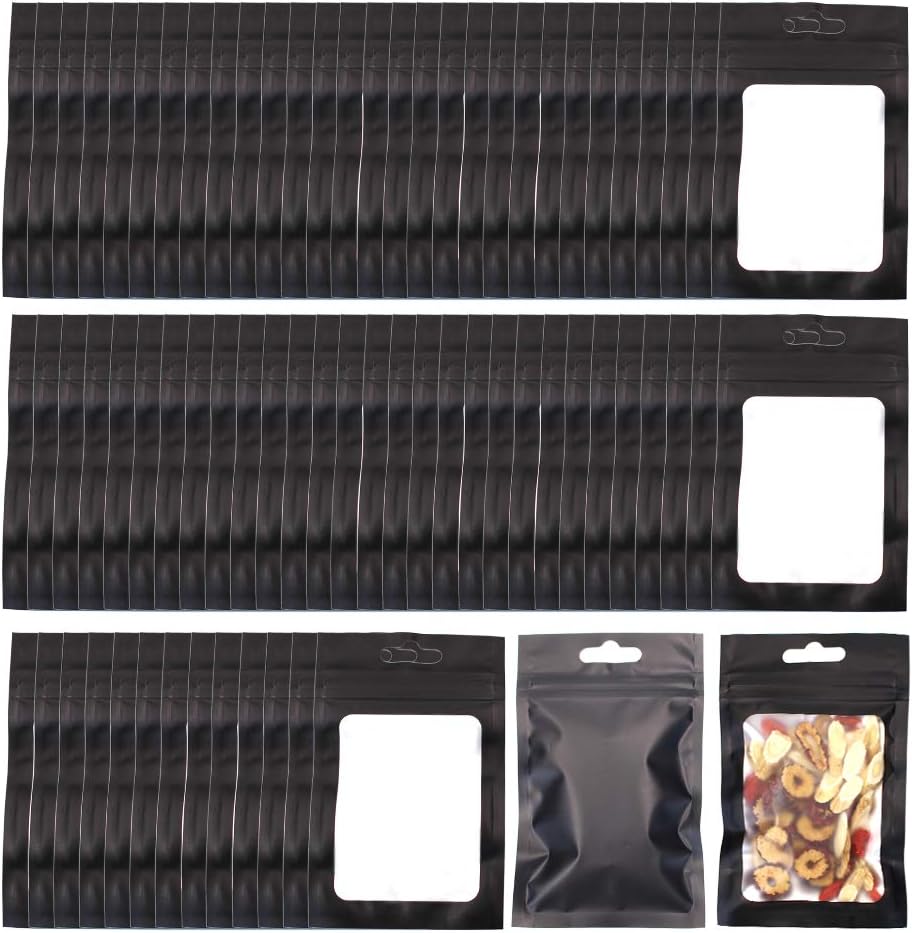 Allure Maek 200 Pieces Mylar Zip Lock Bags Aluminum Foil Bags, Flat Metallic Mylar Foil Flat ZipLock Food Storage Bags Pouch 7.5 x 12 cm/ 3 x 4.7 Inch (Black)