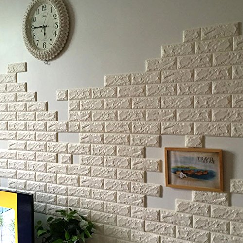 Baiyu 3D White Imitation Brick Wallpaper Wall Stickers Stereoscopic Waterproof Removable Decoration TV background Bedroom Living Room Restaurant Wall Decor--Size 7077cm - Thumbnail 2