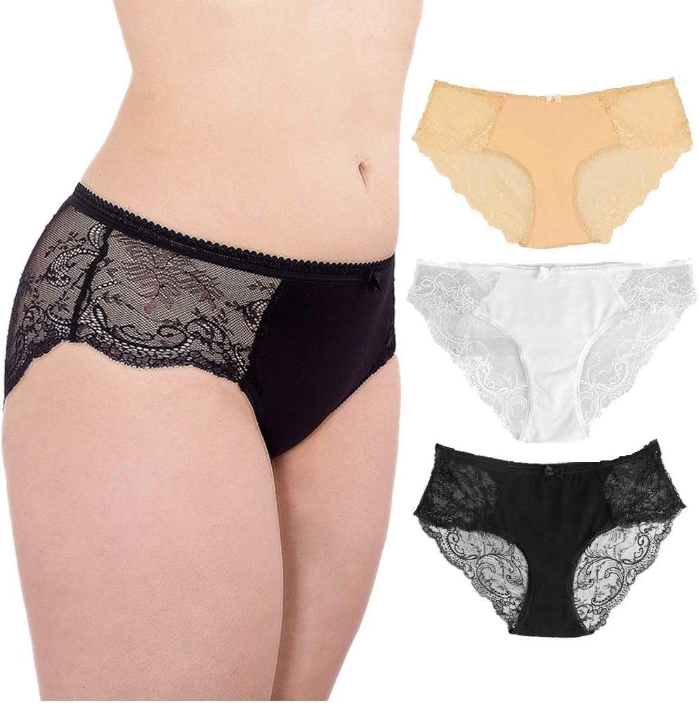Lemyo Women’s Cotton Panties Lace Trim Sexy Underwear Plus Size Soft Briefs