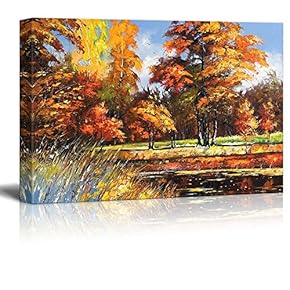 Canvas Prints Wall Art - Autumn Landscape on The Bank of The River - 12" x 18"