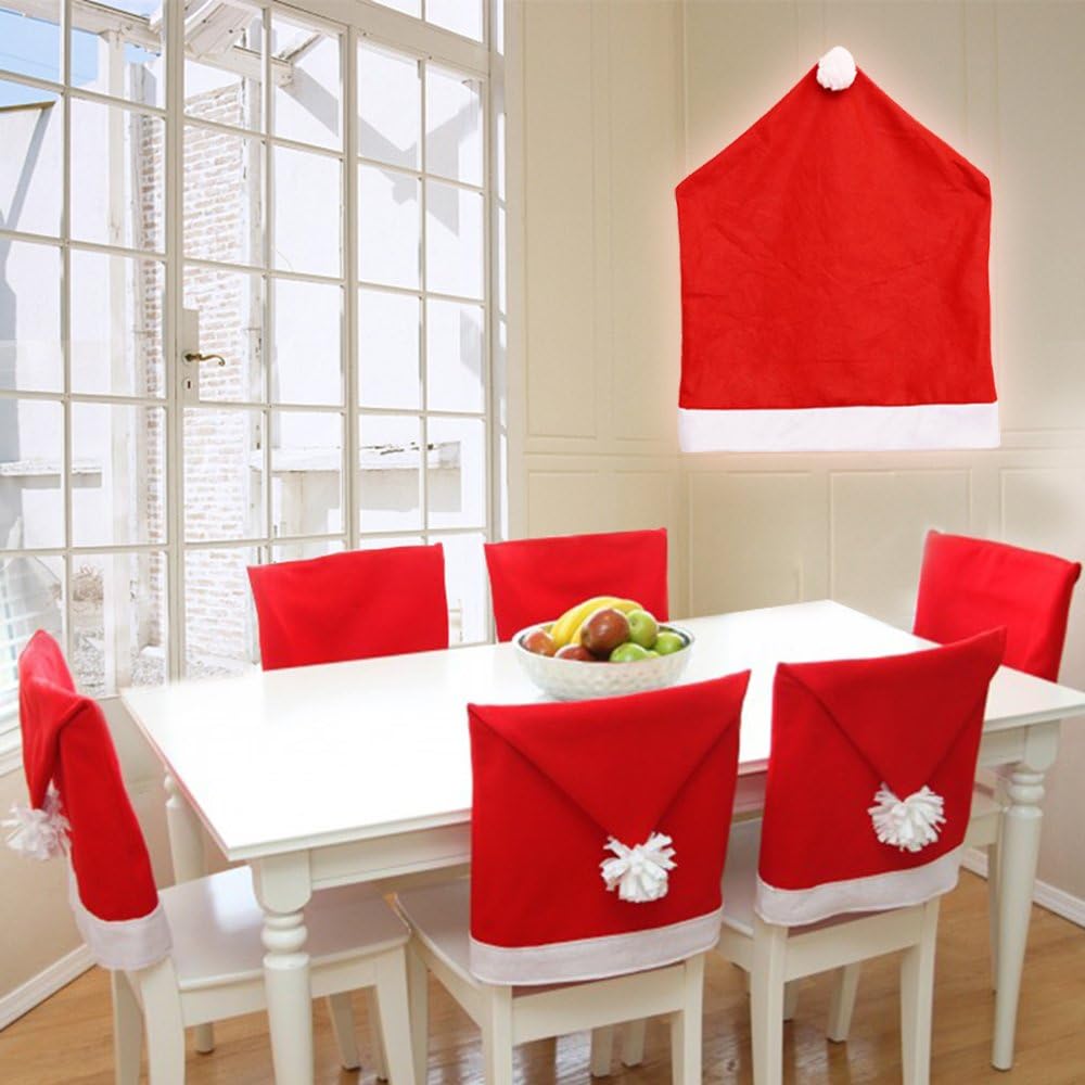 LOHOME 4-Pieces Christmas Chair Covers - Red Non-Woven Fabrics Santa Claus Hat Chair Back Covers for Xmas Decor: Kitchen & Dining