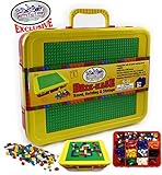 Matty's Toy Stop Brik-Kase Travel, Building, Storage & Organizer Container Case with Building Plate Lid (Holds Approx 2000pcs) - Compatible with All Major Brands (Red, Green & Yellow)