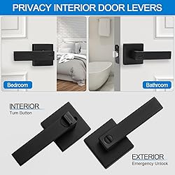 Hasmikit 6 Pack Matte Black Door Handles Privacy
