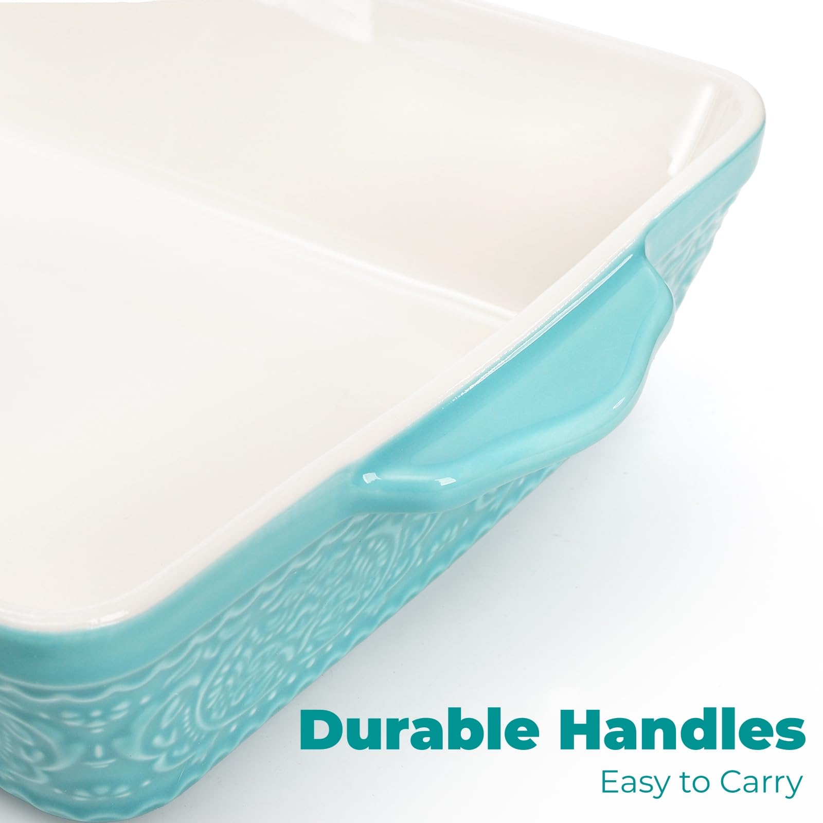 SOUJOY Ceramic Baking Dish Set of 3, Oven-to-Table and Non-Stick Rectangular Casserole Dishes with Sturdy Handles, Space-Saving Stack Lasagna Pan for Cooking, Serving, Roasting, Gifting, Turquoise