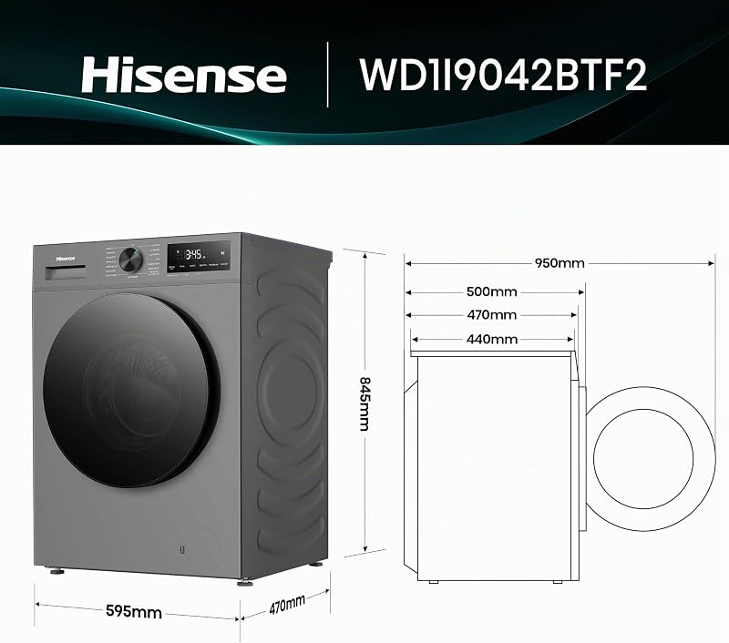 WD1I9042BTF2 - Máquina de lavar e secar 9 kg/5 kg, 47cm de profundidade, 1400 rpm, 59' Lavagem e Secagem, Dispensador Automix, Programa de Lavagem Automática, Função Anti-rugas, Lavagem a jato pura, Função de vapor a 99,9%, Prata