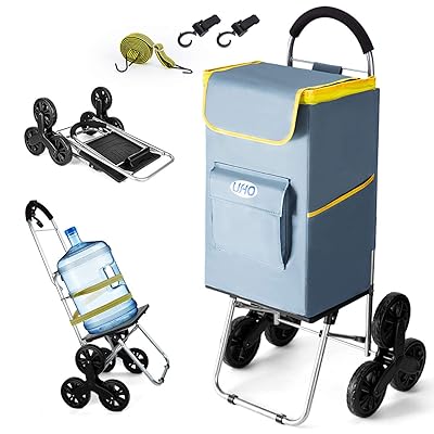 UHO Shopping Cart 18.89 inches X 18.11inches X 44.09 inches，Foldable Grocery Cart, Stair Climber Cart Includes Large Shopping Bag, Adjustable Bungee Cord,2 Hooks
