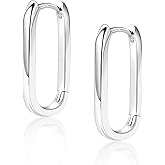 Silver Hoop Earrings for Women Trendy Small Square 14K Gold Hoop Earrings | U Shape Hypoallergenic Geometric Minimalist Rectangle Hoops Earrings