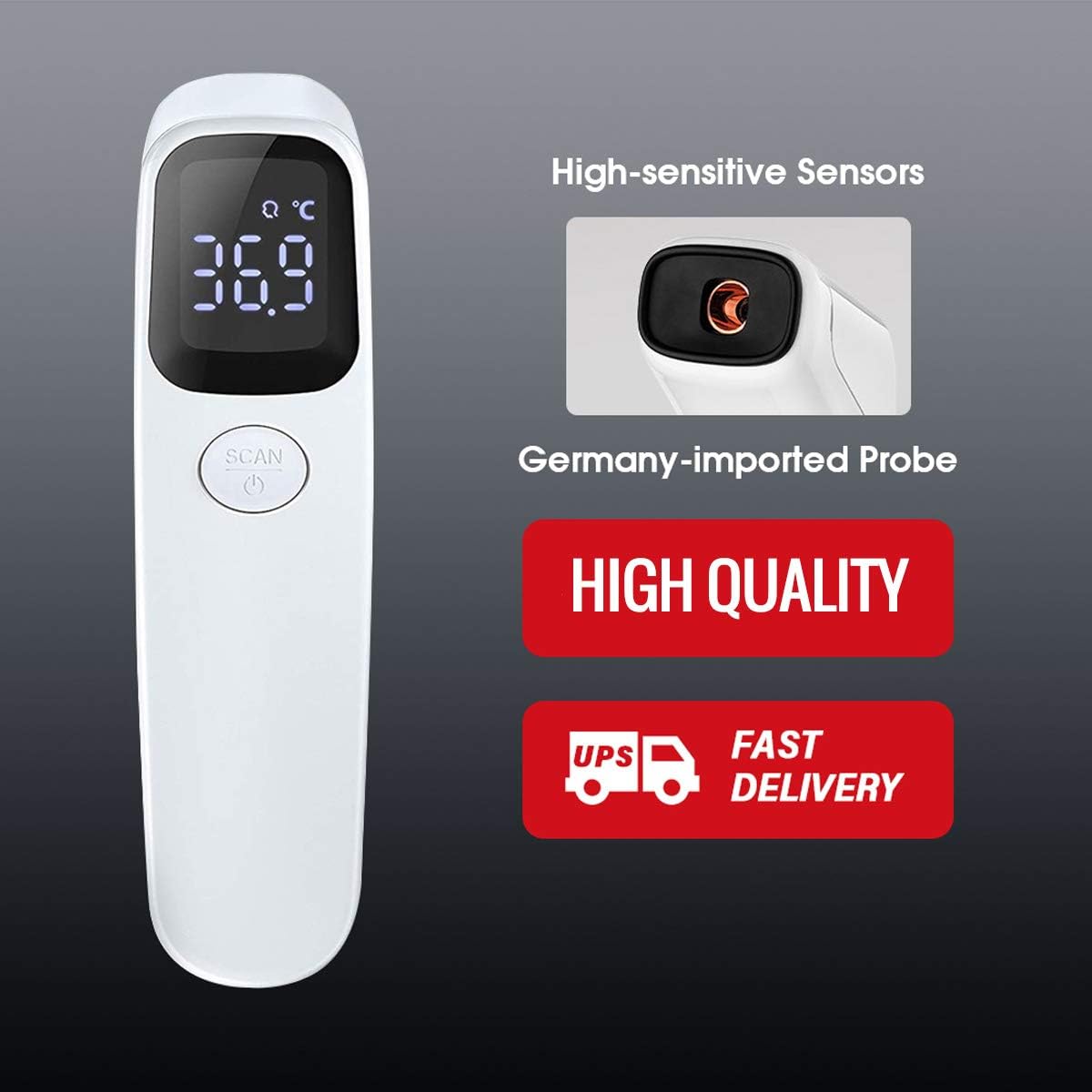 CE&FDA Certified Forehead Thermometer with Germany-Imported Sensors, No-Touch Forehead Thermometer Digital Temperature Gun for Kids and Adults, Perfect in Accurate & Fast Readings