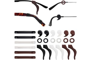 Benvo 12 Pairs Eyeglasses Retainers Silicone Glasses Temple Holders Anti-slip Protectors Comfort Eyewear Spectacle Stay Put Glasses Stoppers for Sport, Study(4 Variety Designs in Black, Clear, Brown)