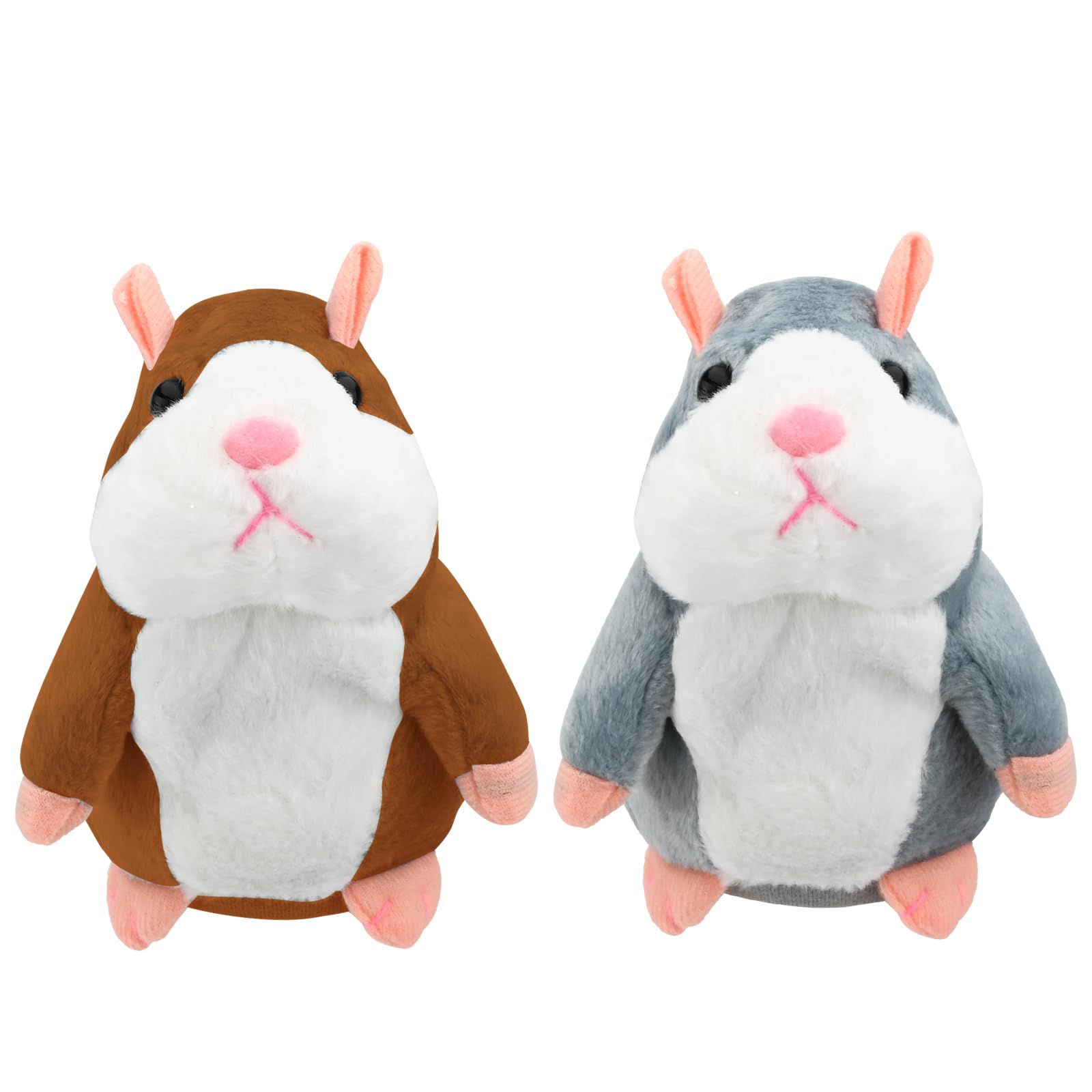 GLAITC Talking Hamster Toy, 2 Pcs Electronic Recording Toy, Repeat What You Say Plush Toy, Interactive Toy, Cute Early Learning Toys, Funny Kids Stuffed Toys for Kids Toddler-Grey & Brown