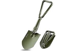 REDCAMP Military Folding Camping Shovel，High Carbon Steel Entrenching Tool Tri-fold Handle Shovel with Cover