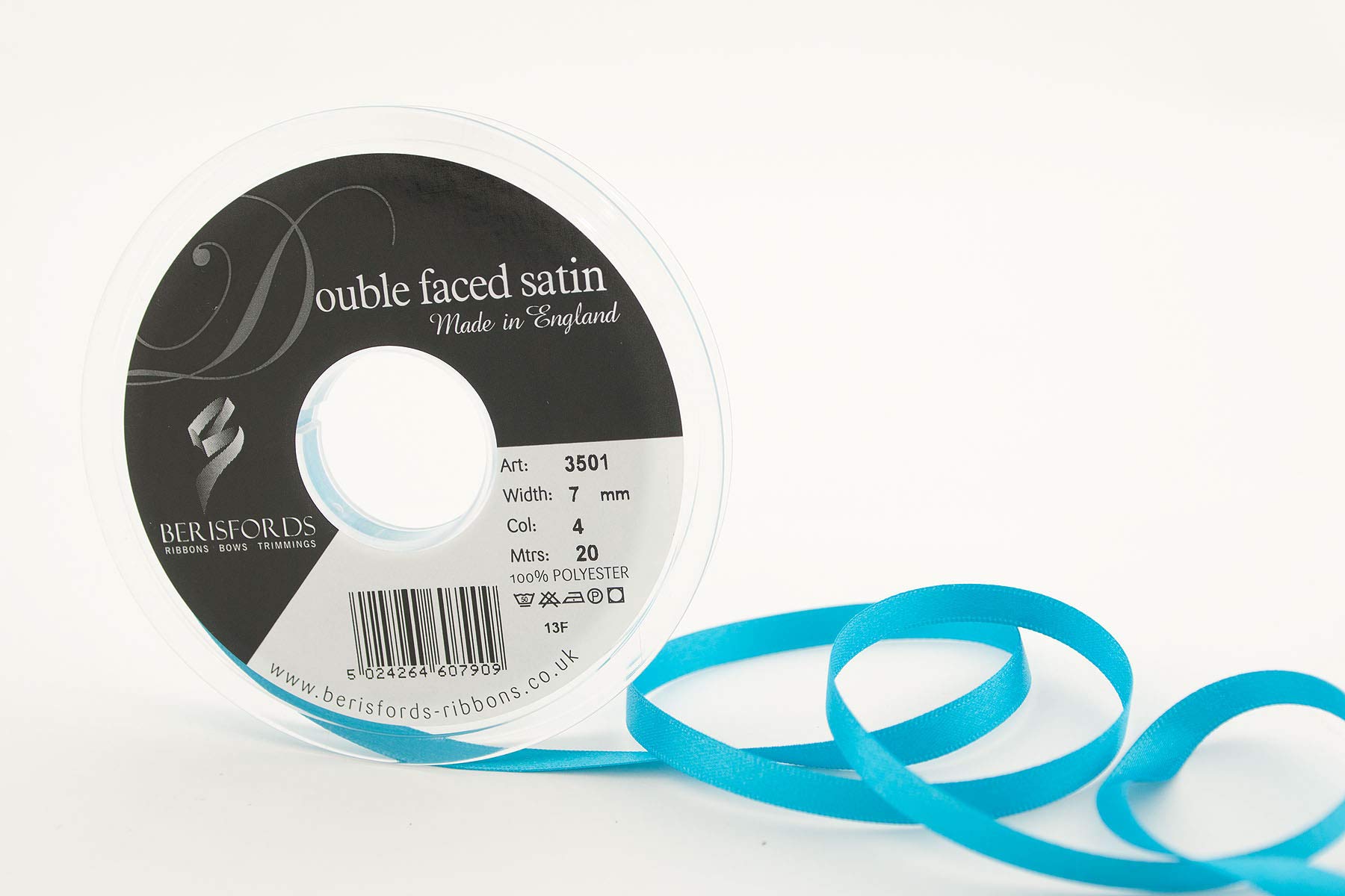 Berisfords 3501 20 m x 7 mm Double Faced Satin Ribbon, Peacock — image 1