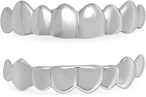 THE BLING FACTORY Solid 925 Sterling Silver Custom Fit Top & Bottom Grillz Set 8 Teeth