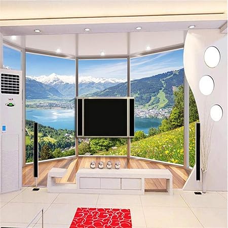 ZJfong Balcón Nevado Lago Paisaje Fondo 3D Mural papel tapiz para Sofá