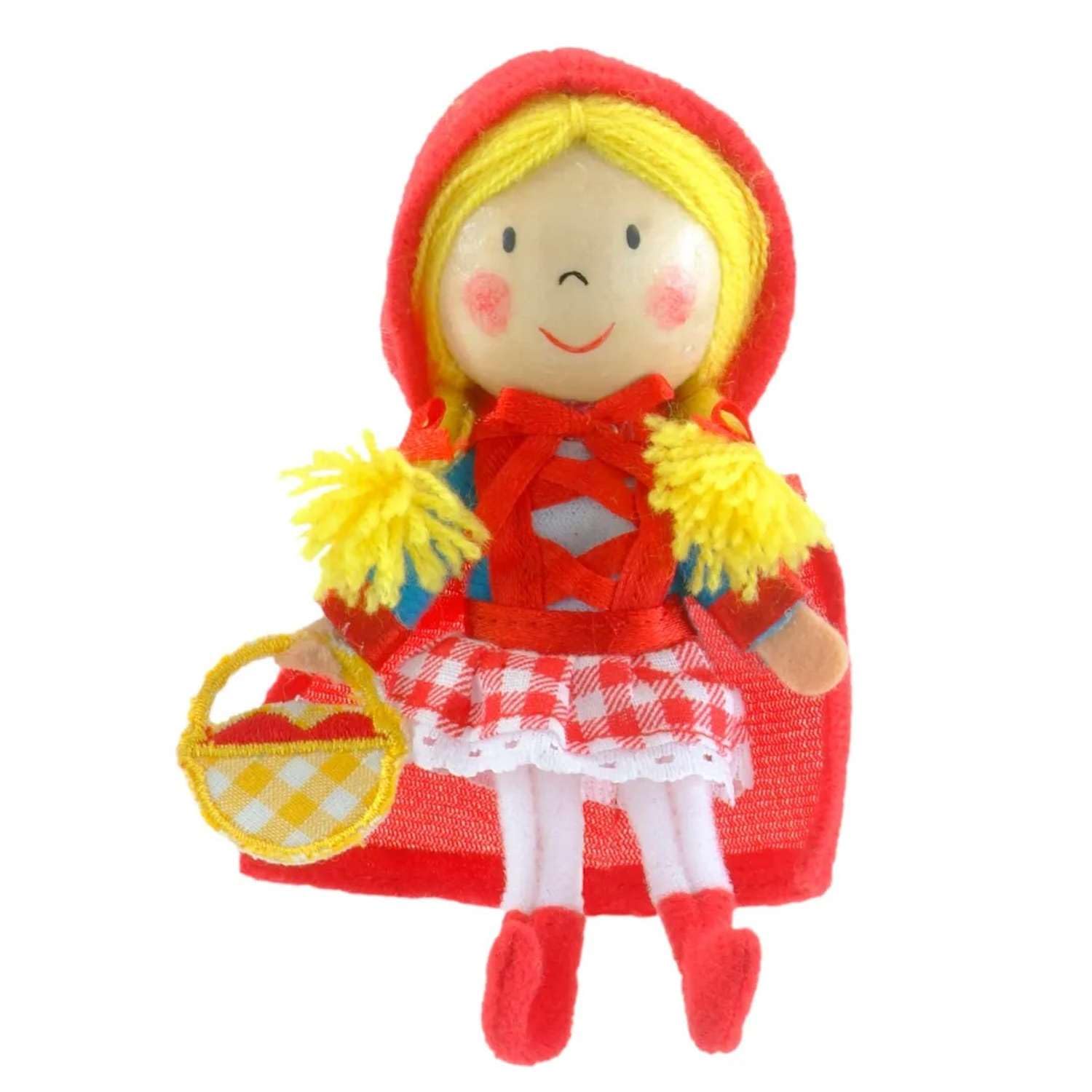 Fiesta Crafts Red Riding Hood Finger Puppet for Kids – Fabric Interactive Red Riding Hood Toy with Wooden Head for Role Play, Creativity & Sensory Skills - for 3 to 9 years old