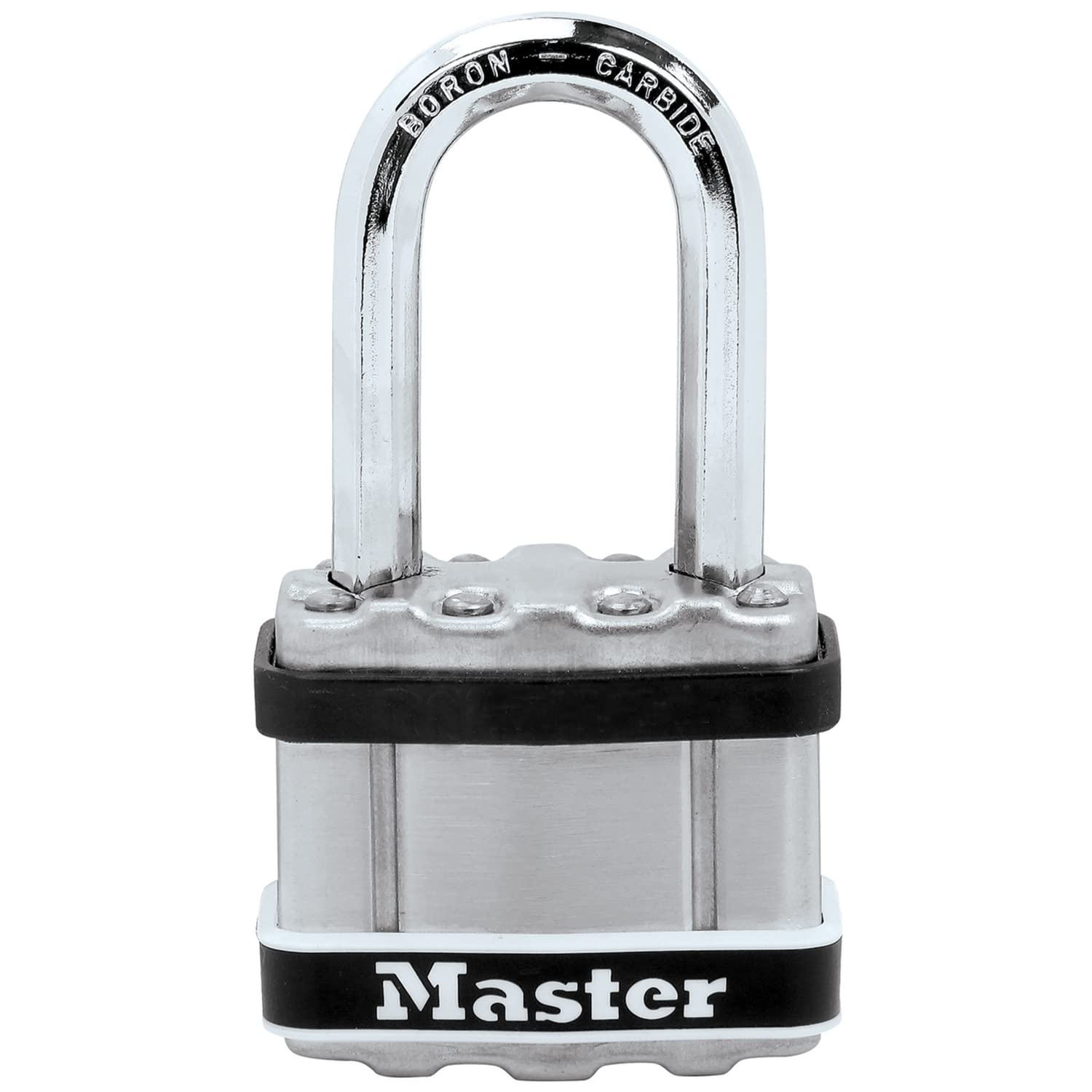 MASTER LOCK Heavy Duty Padlock, Security Level 9/10,Marine Environment, Laminated Steel, Stainless Steel Body Cover, Medium Shackle