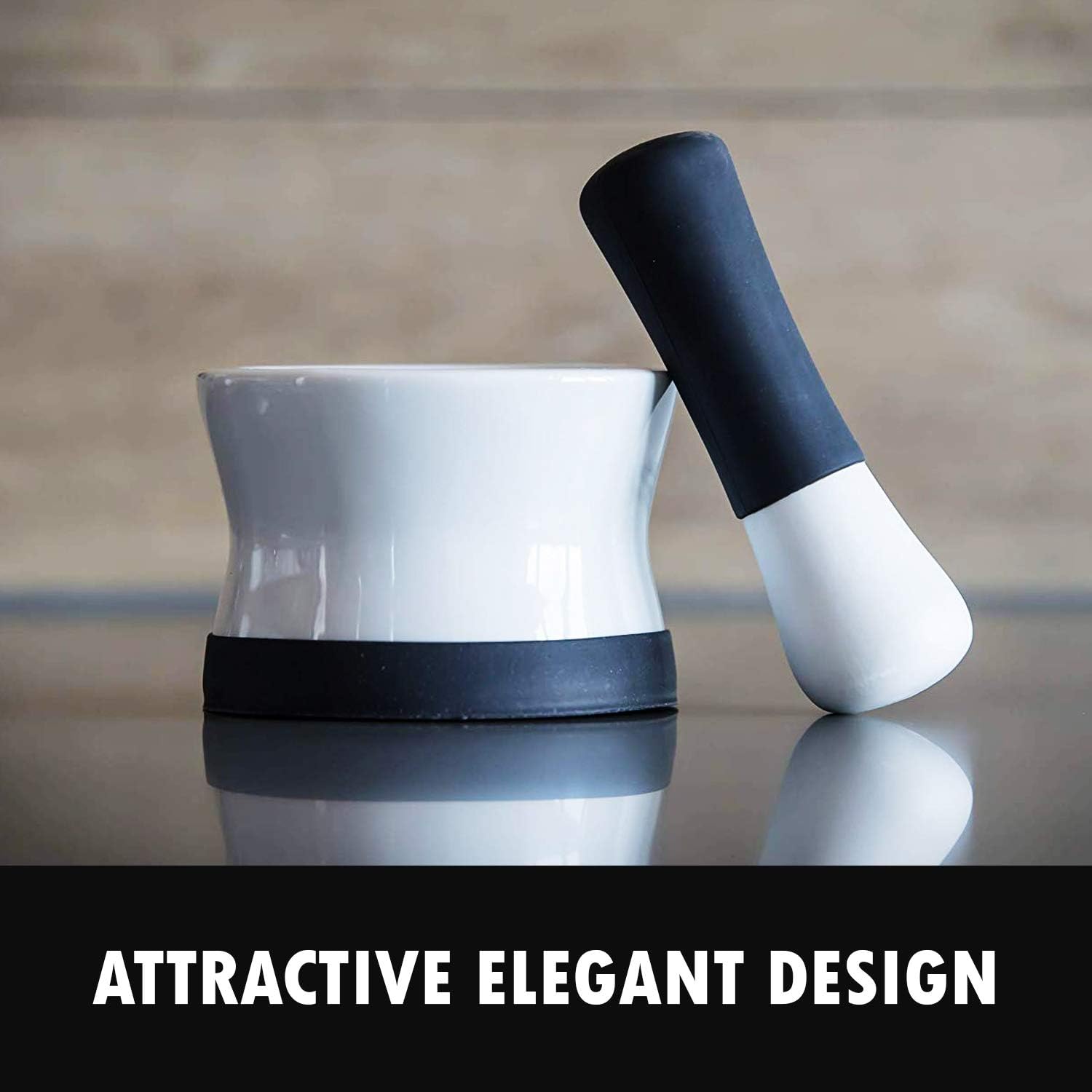 EZ-Grip Silicone & Porcelain Mortar and Pestle With Non-Slip Detachable Silicone Base - NEW DESIGN - Dishwasher Safe by Cooler Kitchen: Kitchen & Dining
