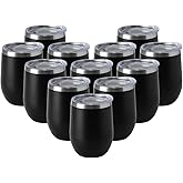 HASLE OUTFITTERS 12oz Wine Tumbler with Lid Stemless Wine Glasses Double Wall Vacuum Travel Mugs stainless steel Coffee Cup for Cold & Hot Drinks Wine Coffee Cocktails Beer 12 Pack Black