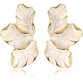 Flower Petal Stud Earrings, White Statement Earrings, Irregular Petal Floral Earring, Floral Dangle Earring for Women, Trendy Jewelry Gift, Wedding Beach Vacation Accessories