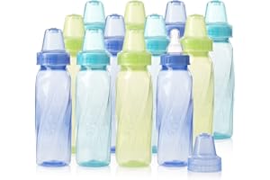 Evenflo Feeding Classic Tinted Plastic Standard Neck Bottles for Baby, Infant and Newborn - Teal/Green/Blue, 8 Ounce (Pack of 12)