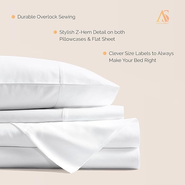 ASHTON SHEETS 100% EGYPTIAN COTTON SHEETS KING SIZE – 4 PC 800 HIGH THREAD COUNT EGYPTIAN COTTON KING SIZE BED SHEETS SET (WHITE), SOFT, COOLING, 16″ DEEP POCKET SATEEN WEAVE LUXURY HOTEL BEDSHEET