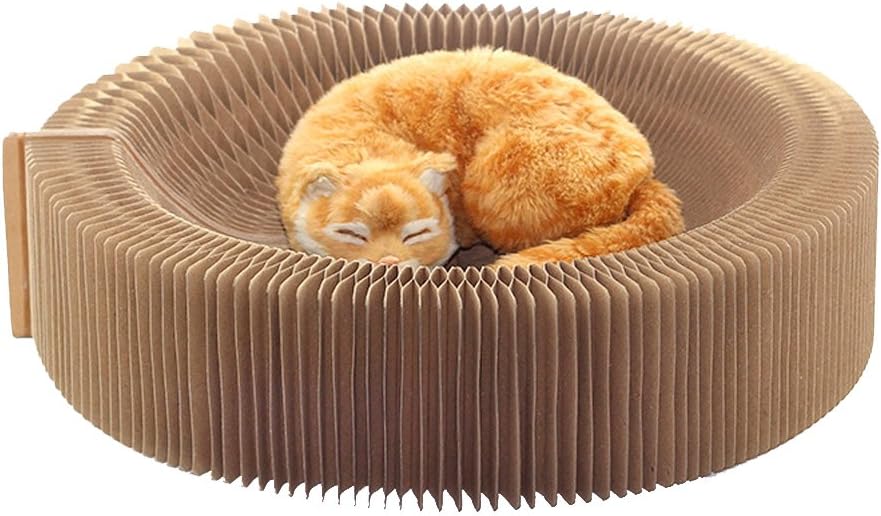 UEETEK Cat Scratcher Lounge Bed Paper Scratching Toy Collapsible, Beige