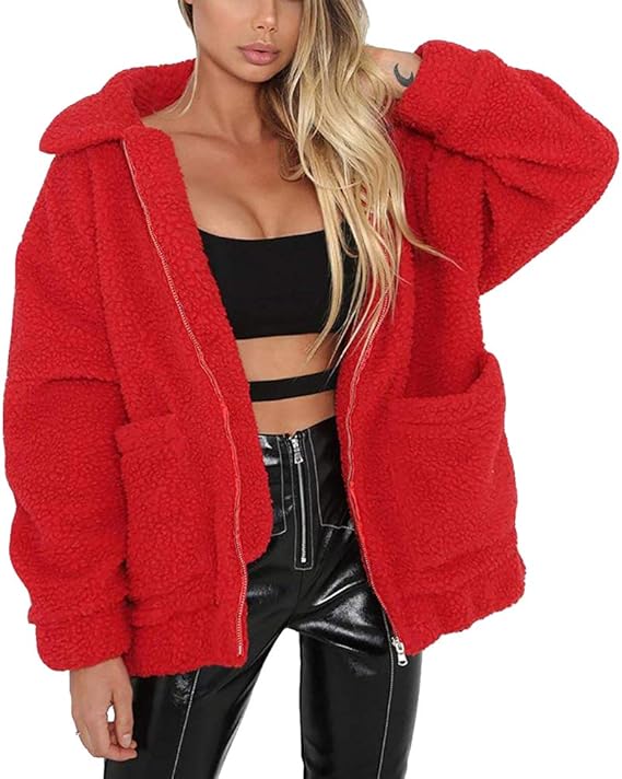 red fuzzy jacket