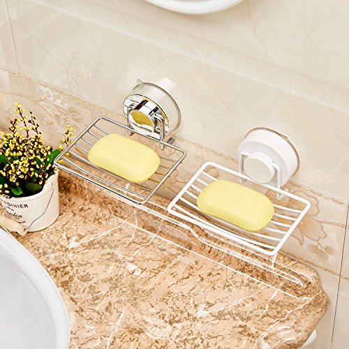 changhao 2 Pack Soap Dish Holder, Super Powerful Vacuum Suction Cup Soap Saver - for Bathroom & Kitchen - Easy Installation and No Drilling Stainless Steel