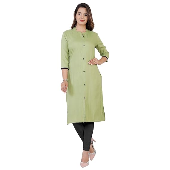 Womens Rayon Plain Olive Green Kurta 