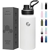 Sports Water Bottle 32oz, Insulated Water Bottle with Handle,Stainless Steel,Simple Modern,Suitable for Travel, School, Boy, Girl(White)