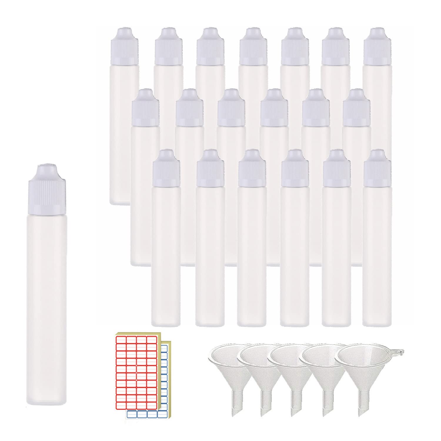 XIAONAN 20 Pcs 30ml LDPE Plastic Dropper Bottle Refillable Empty Plastic Squeezable Dropper Bottle Eye Liquid Bottle (Bottles + Caps + Tips+4 Funnel +label)