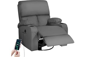 LEVELEVE Rocking Recliner Chair, Massage Rocker Recliner Chair with Vibration Massage and Heat, USB and Type-C Ports,360° Swivel Faux Leather Chairs, Living Room, Bedroom, Nursery, RV, Dark Grey