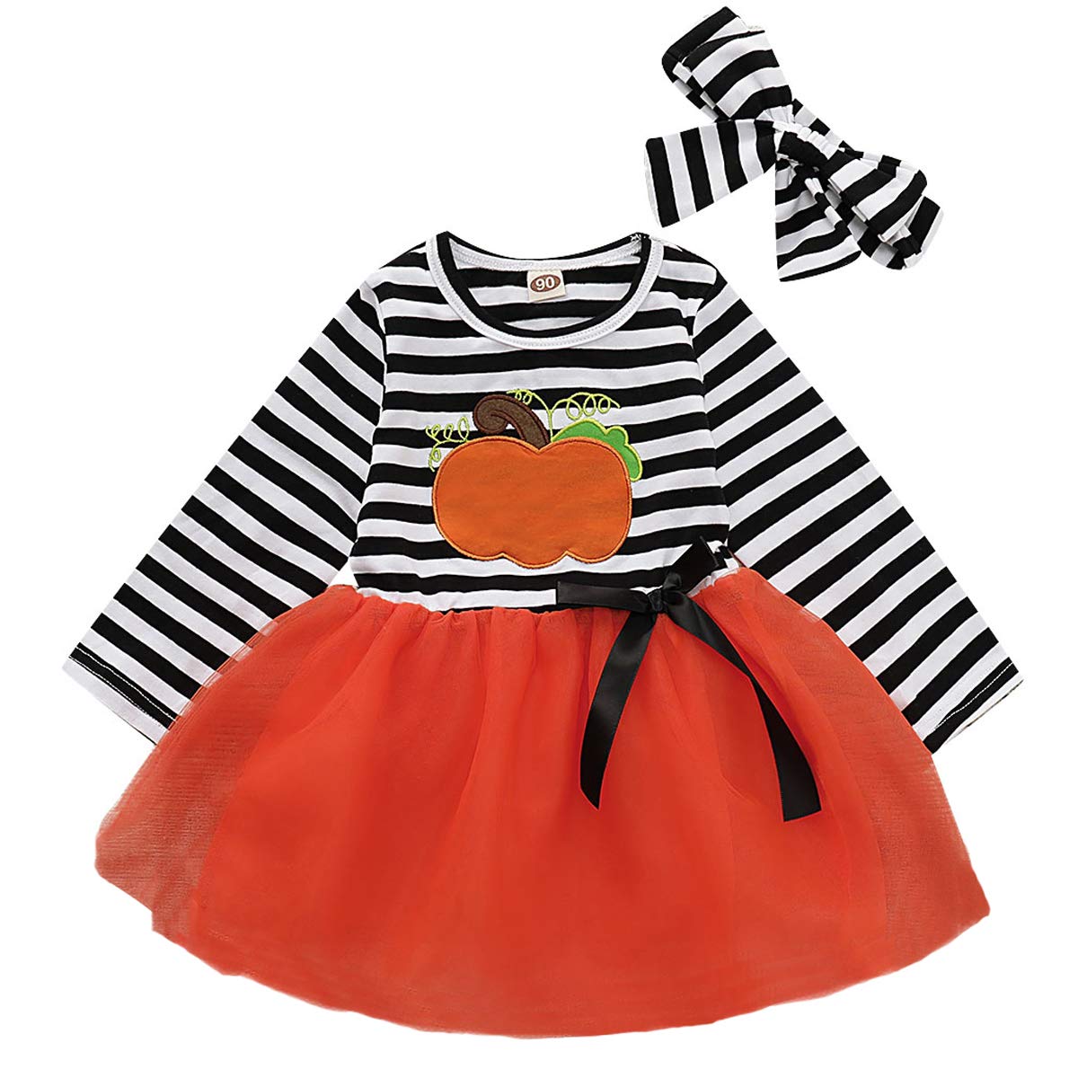 Buy Toddler Kids Baby Girls Halloween Striped Dress Pumpkin Print Long