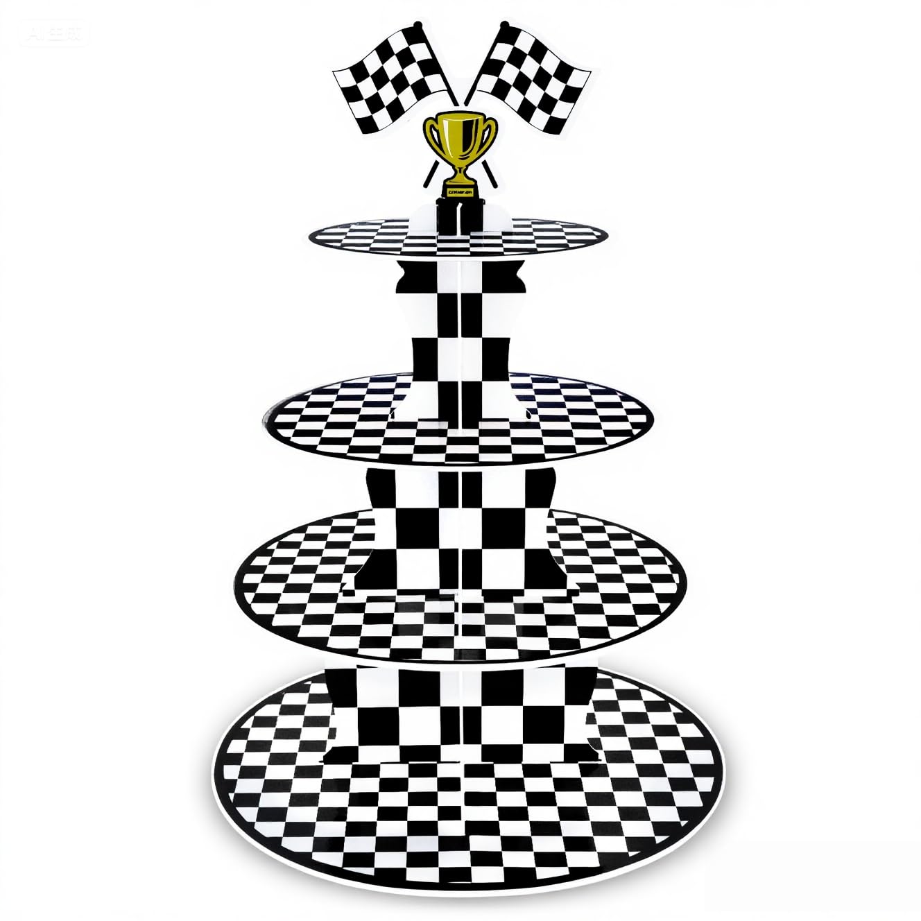 Photo 1 of AMZWKT 4-Tier Extra Large Race Car Cupcake Stand - Reusable Cardboard Dessert Tower for Racing Theme Cupcake Tower for Cars Birthday Decorations Race Car Party Supplies
