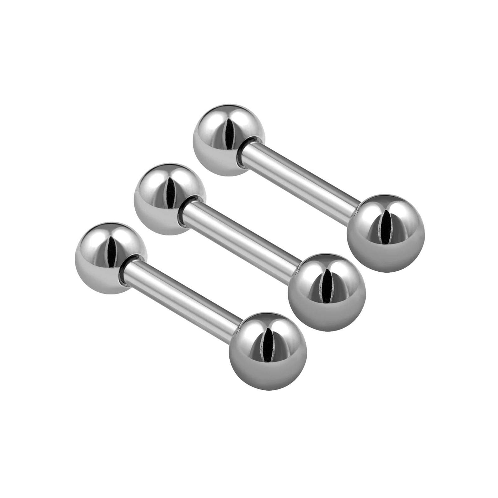 KJM FASHION 3PCS Surgical Steel Barbell Earrings 16 gauge 1/4 6mm small size 3mm Ball Cartilage Helix Tragus Earring Eyebrow Piercing Jewellery 0580