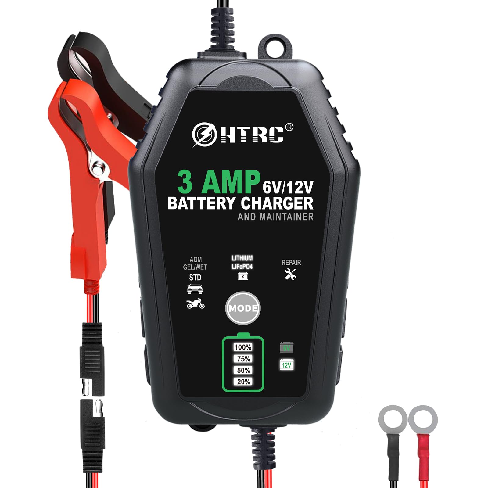 Photo 1 of 3-Amp Car Battery Charger, 6V and 12V Smart Fully Automatic Battery Charger Maintainer, Trickle Charger, Battery Desulfator for Car,Motorcycle, Boat..Lead Acid Lithium LiFePO4 Batteries