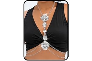 ELABEST Boho Rhinestone Statement Chest Chain Crystal Necklace Body Chain Summer Beach Body Jewelry Accessories for Women