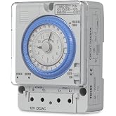 TEHAUX Precise Mechanical Timer, Adjustable Mechanical Time Control Switch, 12V AC/DC Programmable Timer for Lights Pumps Fans, Circuit Protection, Easy Installation (White)