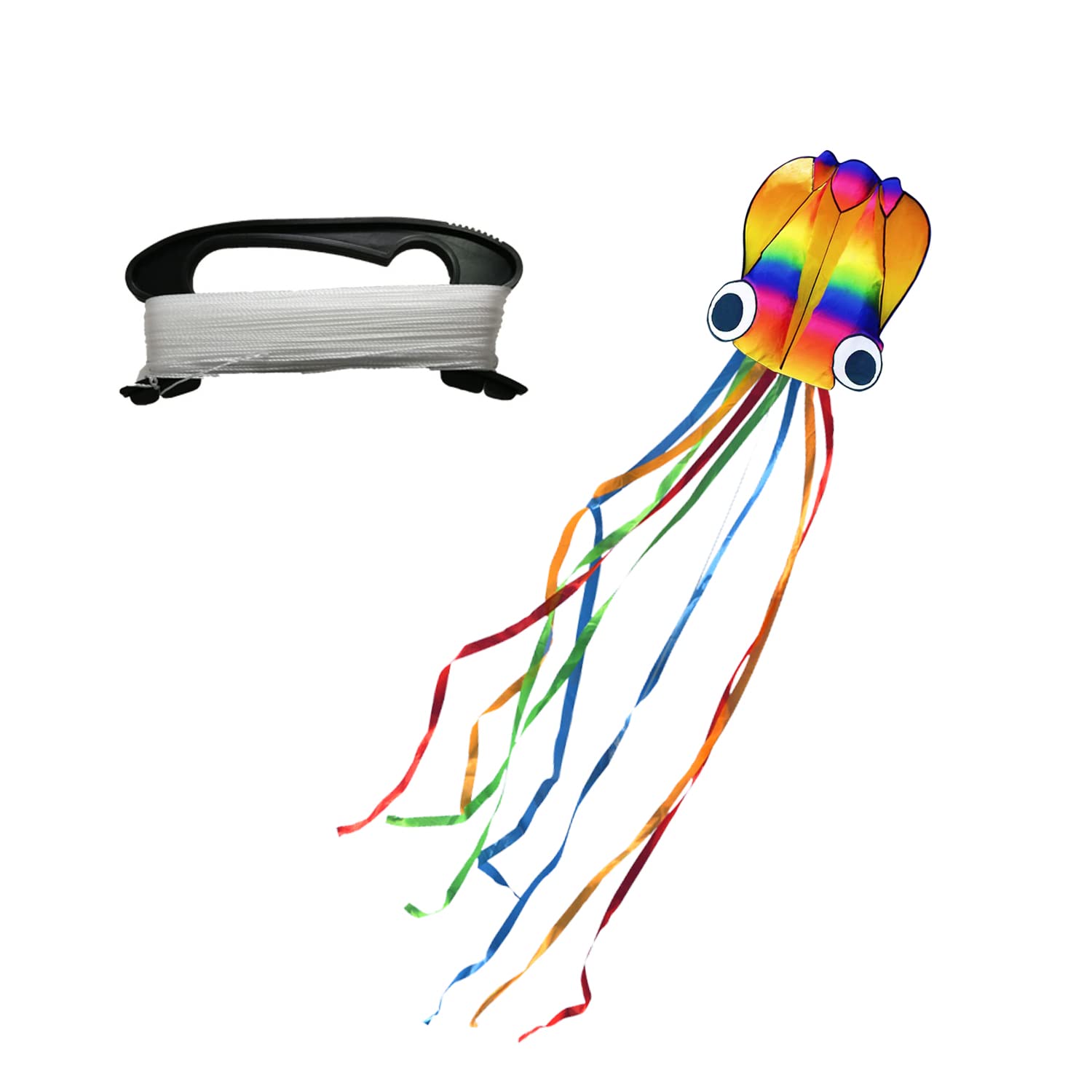 1 Piece Large Rainbow Octopus Kite with Long Tail, Including 100M Line, 4M Length Beginner Soft Kite for Kids and Adults, Outdoor Activities Toys, Beach, Travel, Gift for Children.