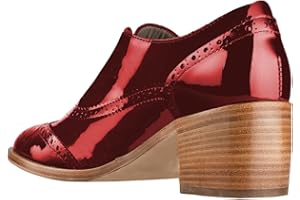 FOWT Women's Perforated Lace-Up Oxfords Almond Toe Mid Chunky Heel Brogues Casual Unisex Derby Saddle Shoes for Office Vacation Business US Size 4-16