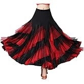 CISMARK Elegant Ballroom Latin Dance Party Long Swing Tiered Skirt for Women