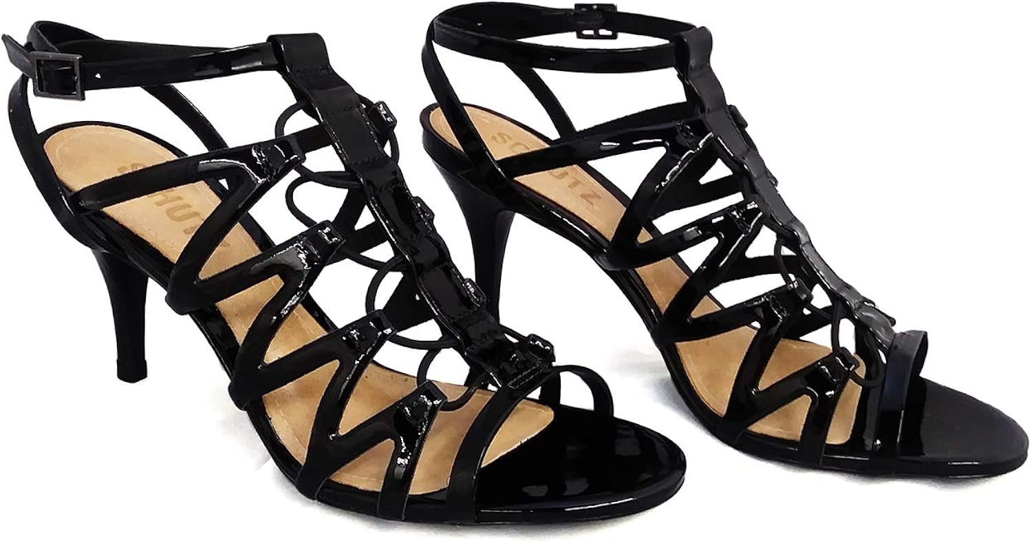 black patent strappy heels