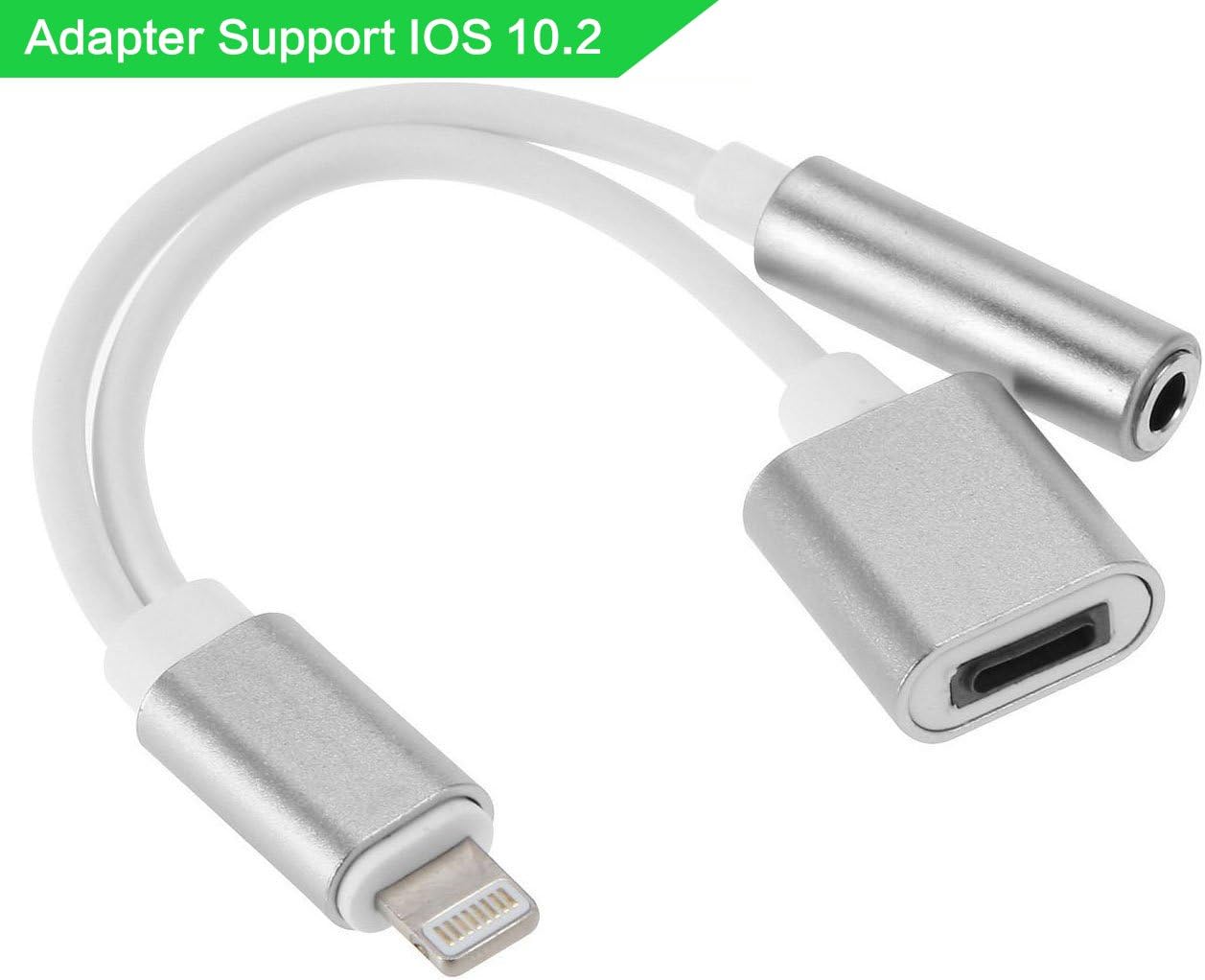 LABOL Apple 2 in 1 Sliver, iPhone 7/7 Plus, Lightning to 3.5 mm Headphones and Charger Adapter, Listen to Music with Favorite Headphone and Charge Your iPhone7 at The Same Time - Silver