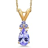 Gem Stone King 14K Yellow Gold Blue Tanzanite Pendant Necklace for Women | 0.75 Cttw | Gemstone December Birthstone | Pear Shape 7X5MM | With 18 Inch Chain