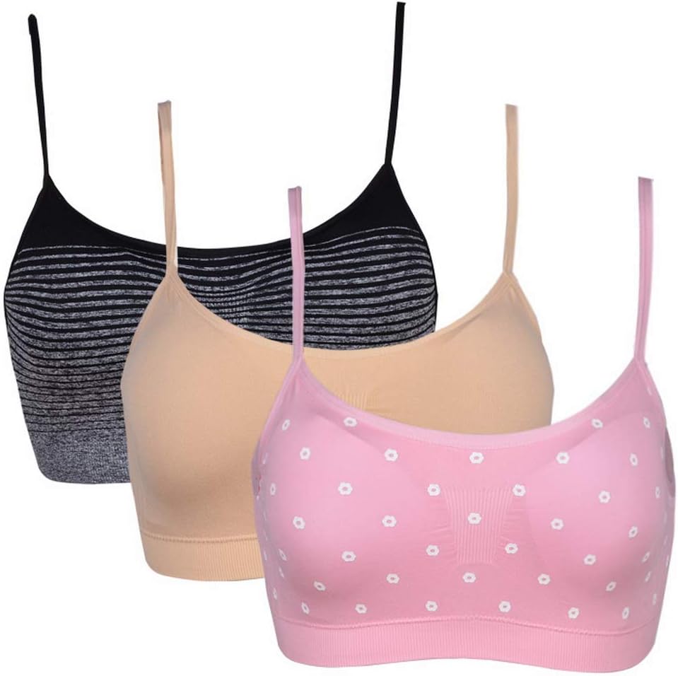 Vertvie Women's Sports Bra Wirefree Seamless Padded Yoga Bra Strap Camisole Short Tank Tops 3 Pack