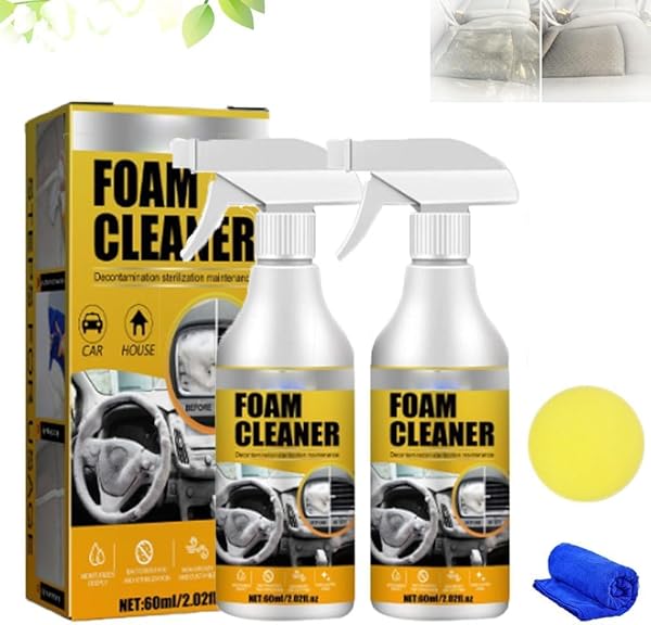 TOHEOK 2PCS PURPOSE FOAM CLEANER, ALL AROUND MASTER FOAM CLEANER,PURPOSE CLEANER FOR CAR, UPHOLSTERY CLEANER FOR CAR SEATS, INTERIOR, CAR SEAT STAIN REMOVER