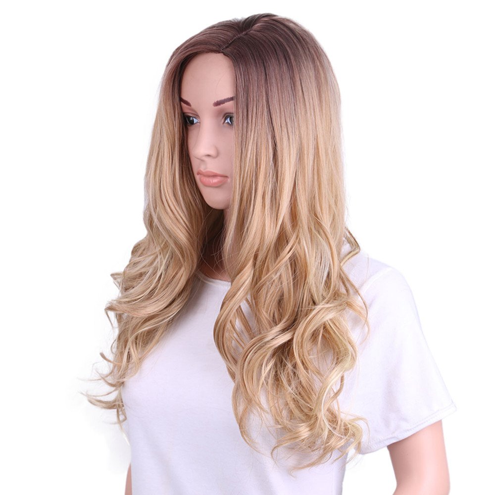 ZiQE Ombre Lang Gewellt Braun Frauen Perücke Mittelscheitel Voll Perücke Alltag Cosplay Karneval Party Synthetische Peruecke 25Inch Amazon Beauty