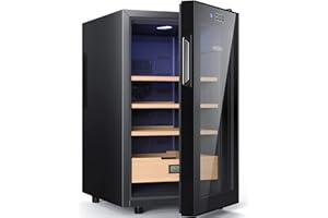 NEEDONE 300 Count Electric Cooler Cabinet, Made with Spanish Cedar Wood Shelves & Drawer with Hygrometer, LED Lighting, Cooling Function, Gift for Men